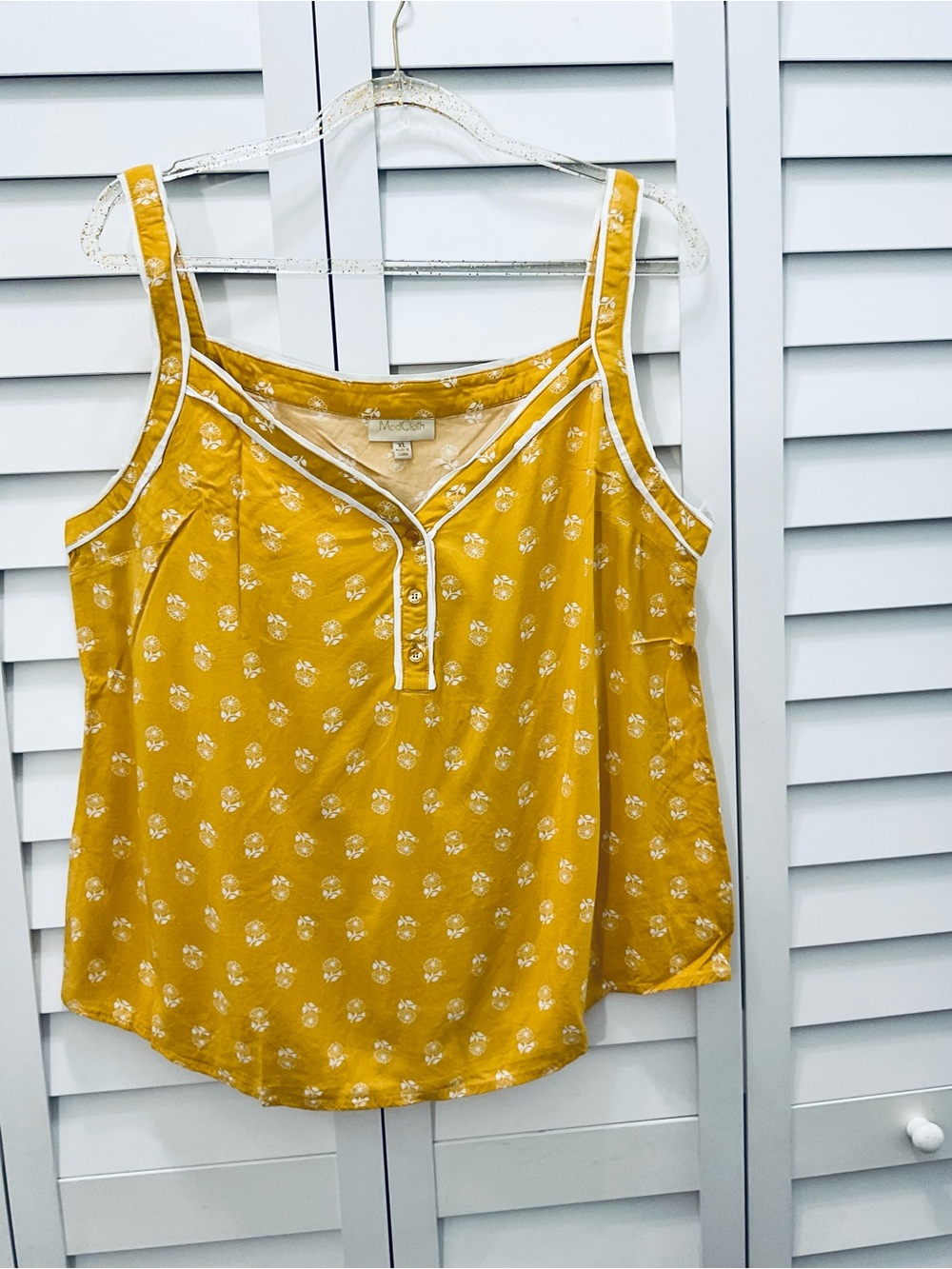ModCloth Women’s Mustard Yellow Floral Sleeveless Tank Top Size XL